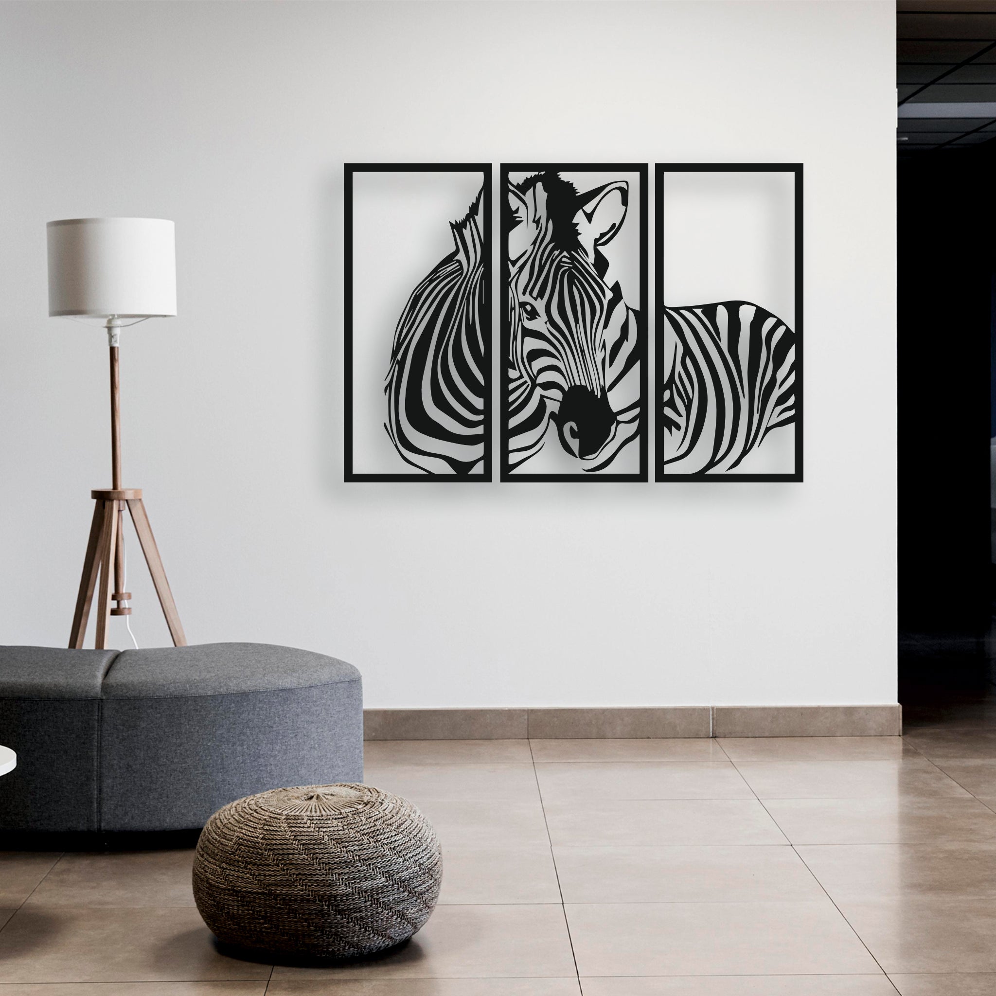 Üç Parçalı Zebra Metal Duvar Tablosu | Modern Duvar Sanatı
