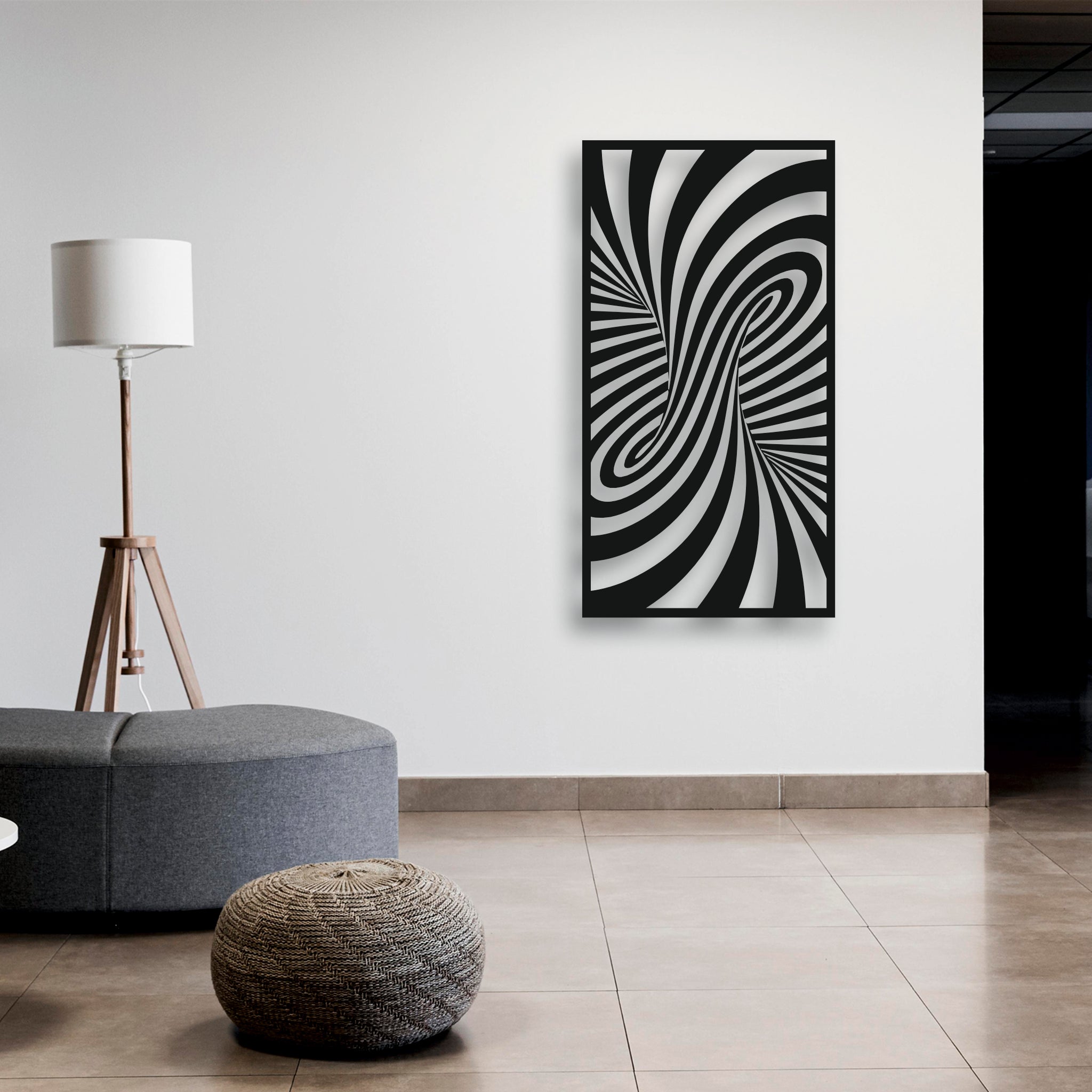 3D Optik İllüzyon Metal Duvar Dekoru | Hipnotik Spiral Sanatı