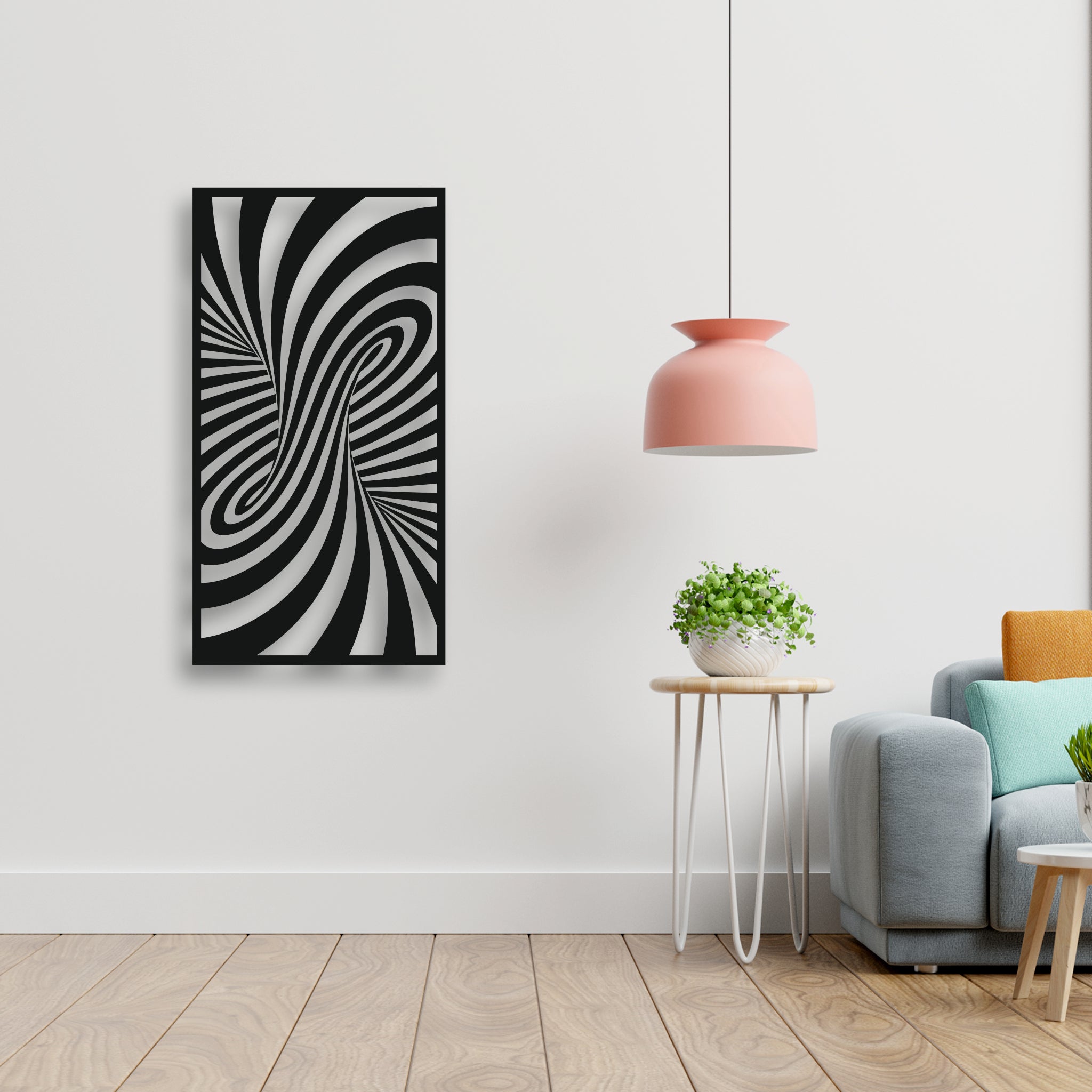 3D Optik İllüzyon Metal Duvar Dekoru | Hipnotik Spiral Sanatı