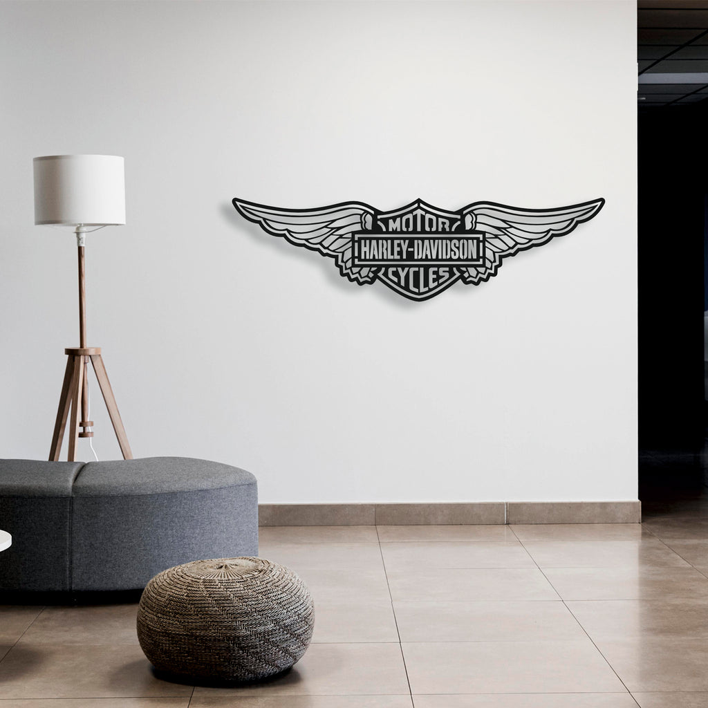 Harley-Davidson Kanatlı Logo Metal Duvar Dekoru | İkonik Motor Sanatı
