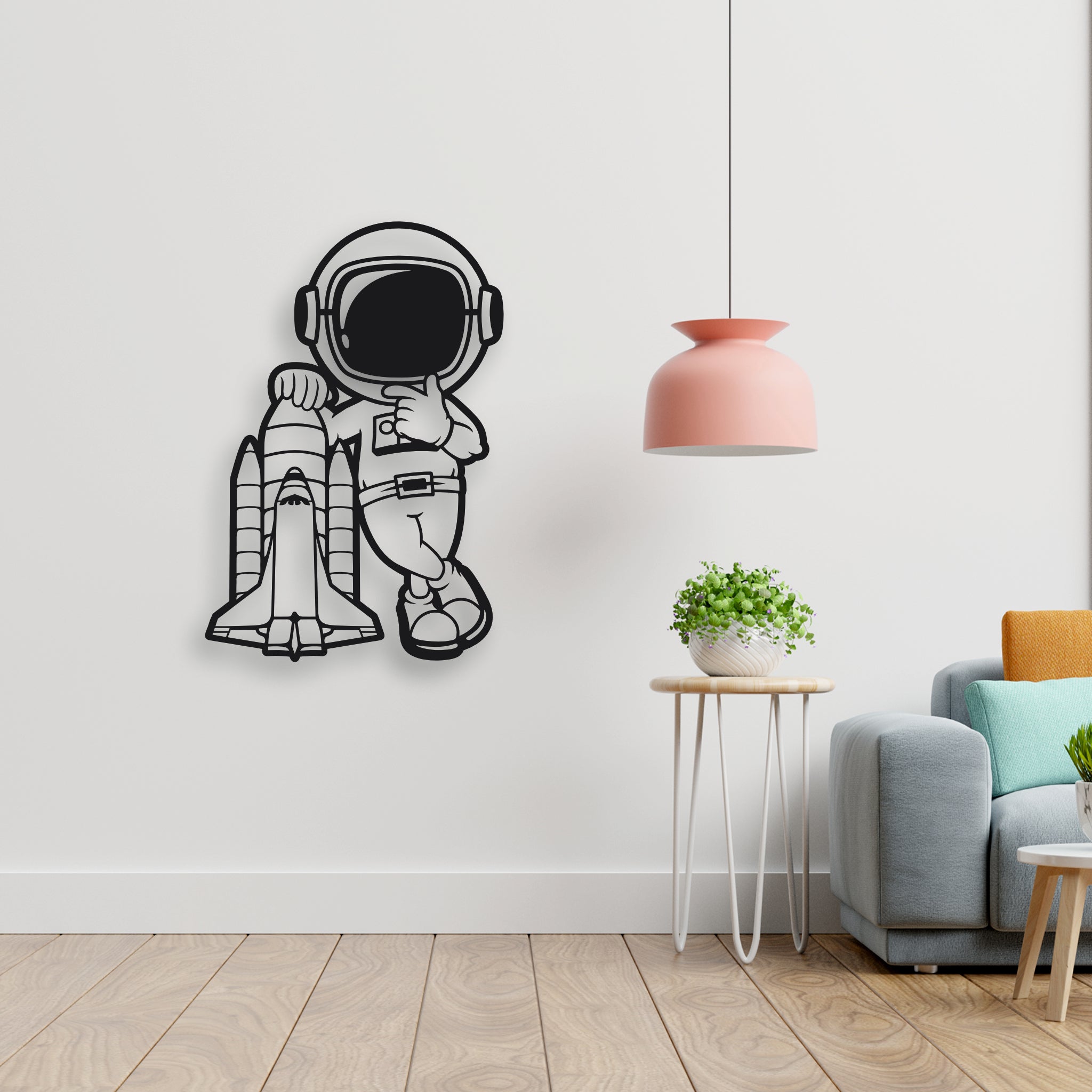 Astronot ve Uzay Mekiği Metal Duvar Dekoru | Bilim ve Keşif Temalı Sanat