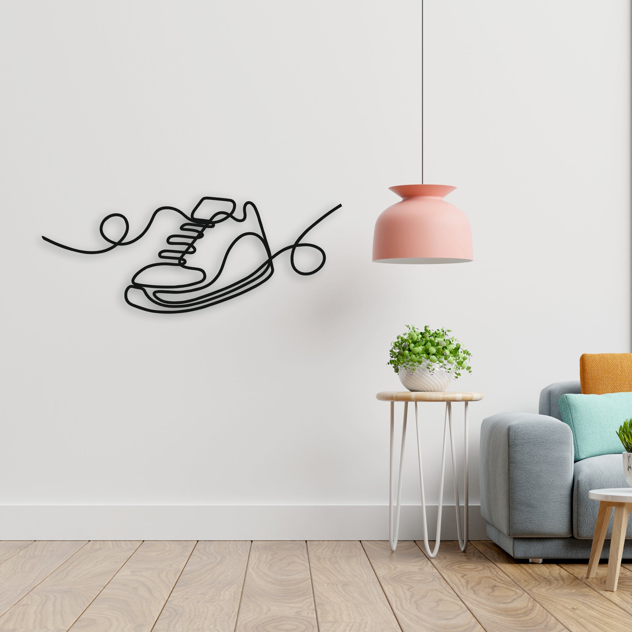 Tek Çizgi Sanatı Koşu Ayakkabısı Metal Duvar Dekoru | Minimalist Tasarım