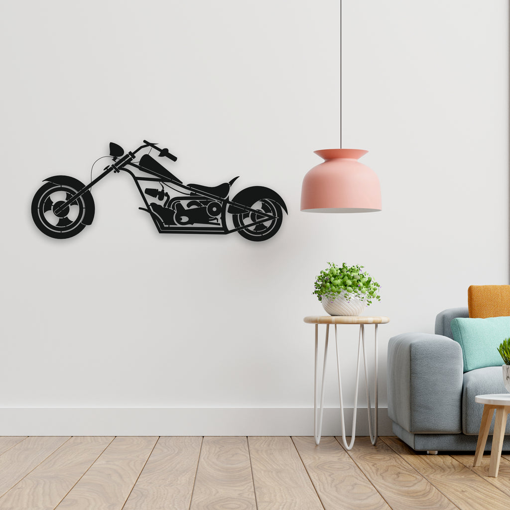Chopper Motosiklet Metal Duvar Dekoru | Özgürlük ve Hız Temalı Tasarım