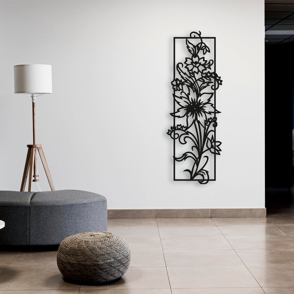 Dikey Çiçek Metal Duvar Dekoru | Modern Salon Sanatı