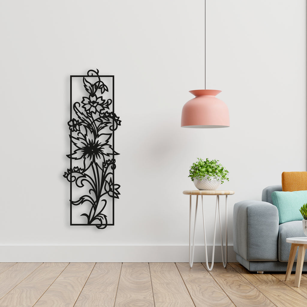 Dikey Çiçek Metal Duvar Dekoru | Modern Salon Sanatı