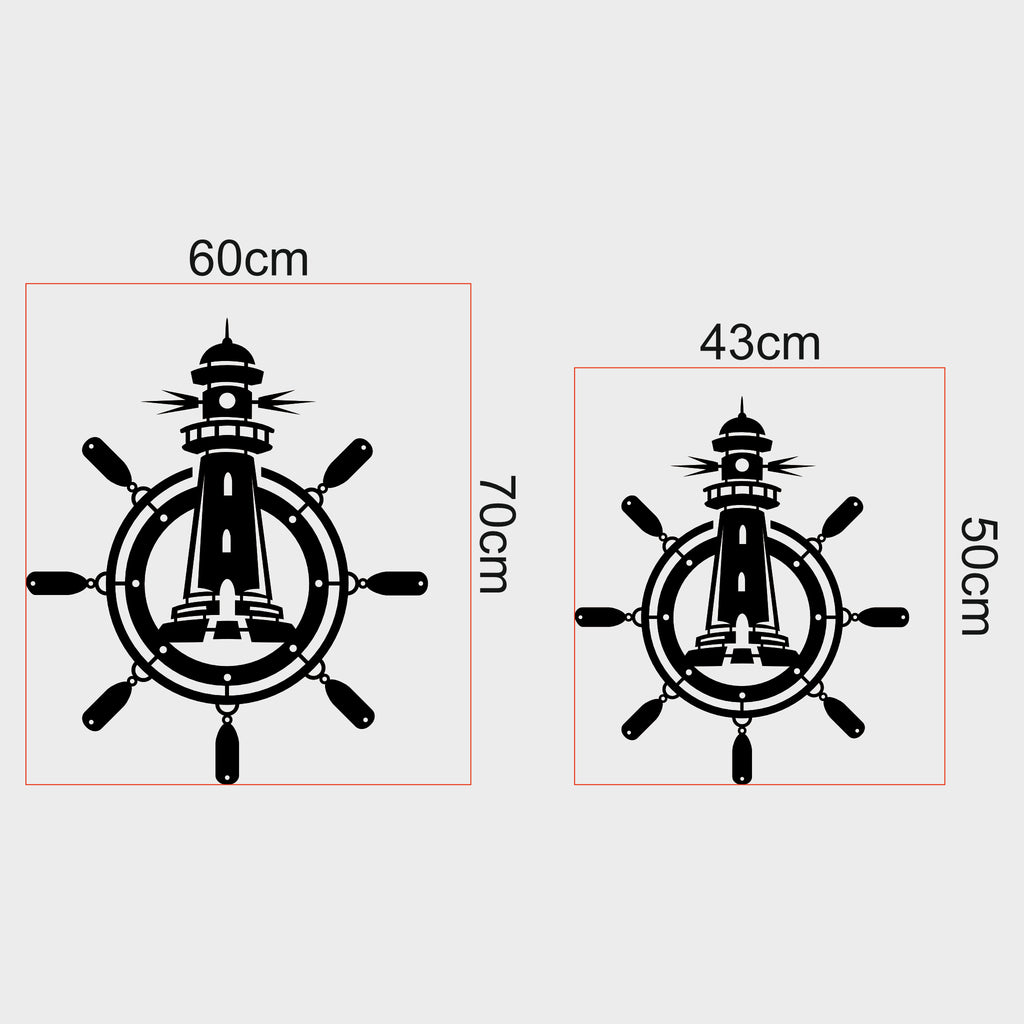 Deniz Feneri ve Gemi Dümeni Metal Duvar Dekoru | Denizcilik Temalı Tasarım