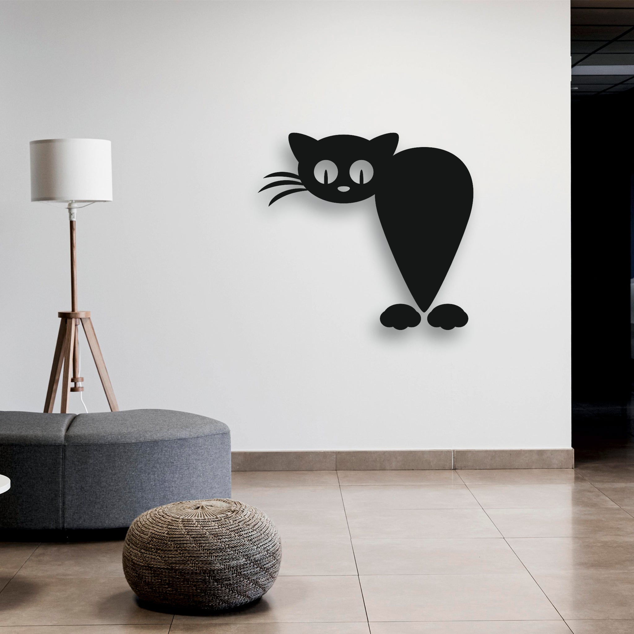 Eğlenceli Kedi Figürlü Metal Duvar Süsü | Minimalist Lazer Kesim
