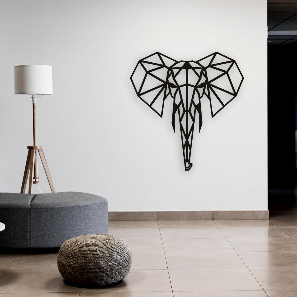 Geometrik Fil Metal Duvar Dekoru | Bilgelik ve Güç Sembolü