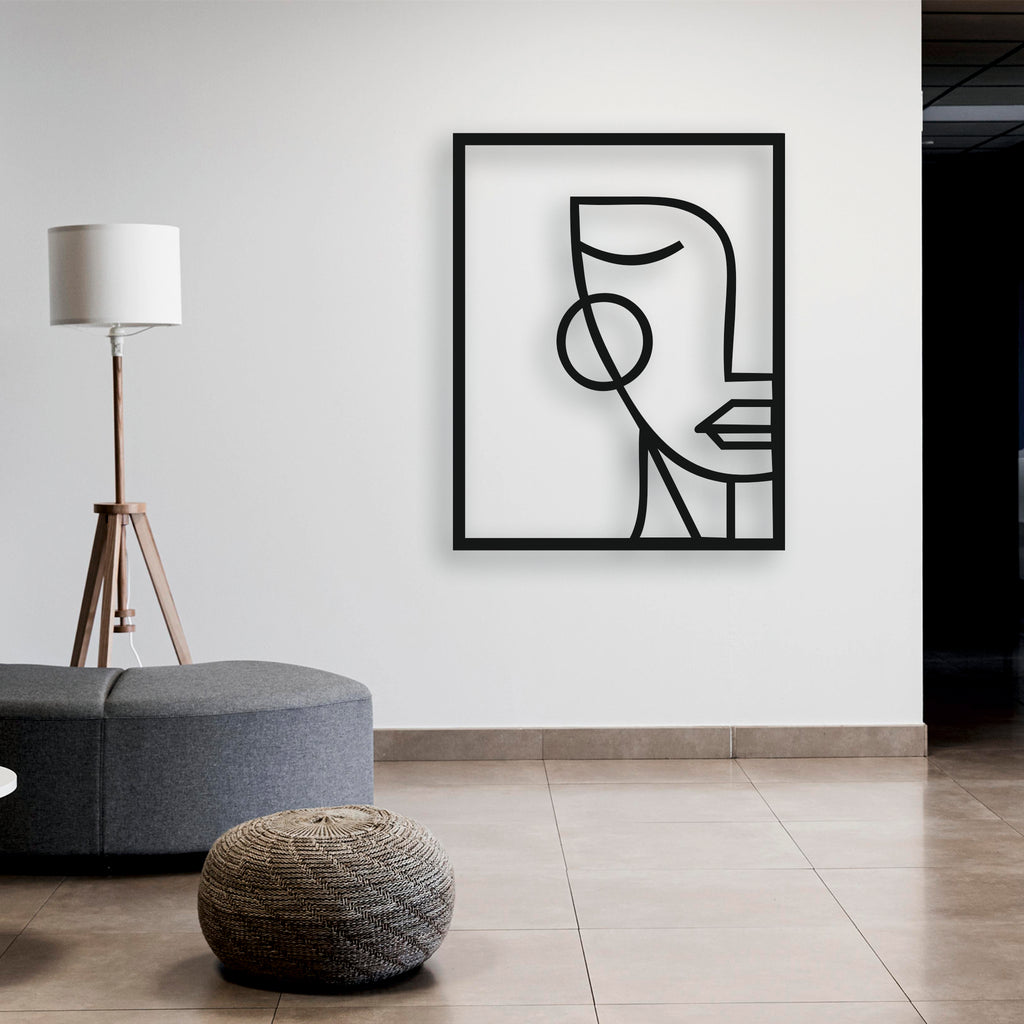 Modern Tek Çizgi Kadın Portresi Metal Tablo | Şık Ev ve Ofis Dekoru