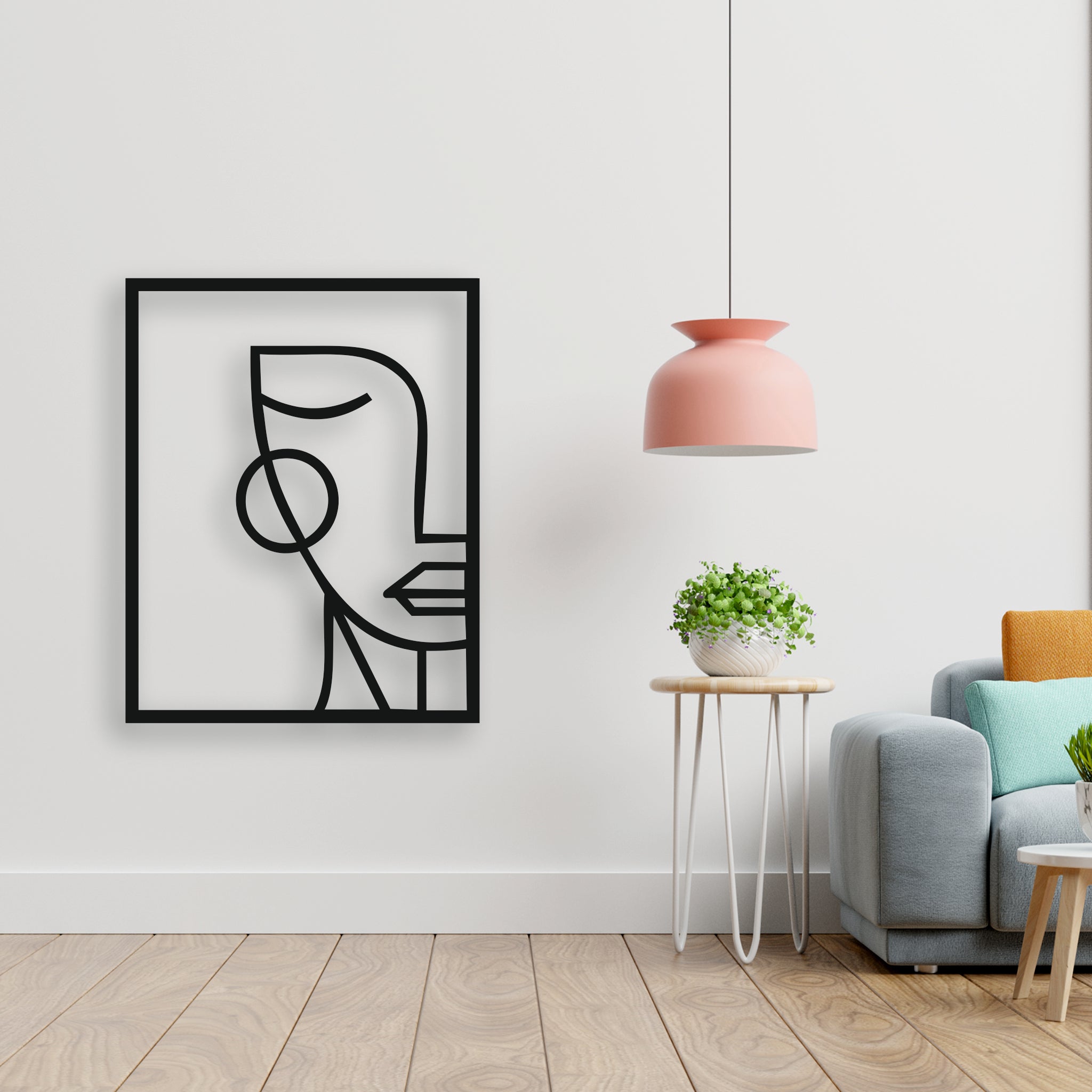 Modern Tek Çizgi Kadın Portresi Metal Tablo | Şık Ev ve Ofis Dekoru