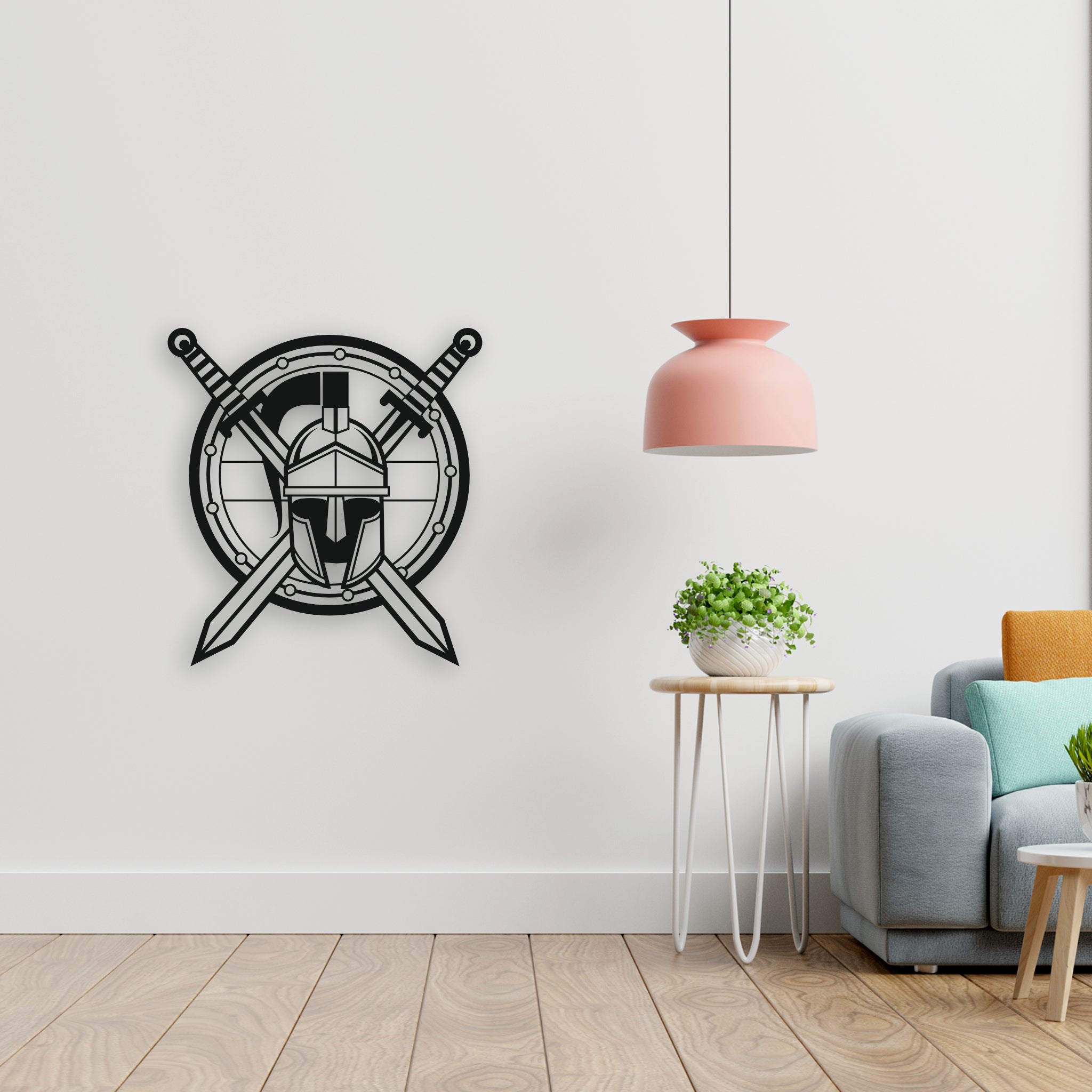 Gladyatör Kaskı ve Kılıçlar Metal Tablo | Erkek Odası/Ofis Dekoru