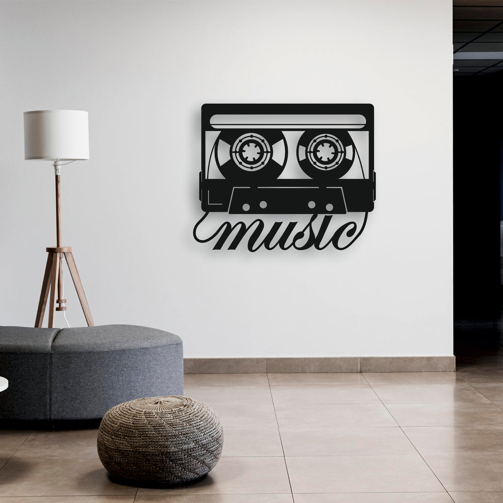 Retro Kaset ve "Music" Yazısı Metal Duvar Dekoru | Nostaljik Tasarım