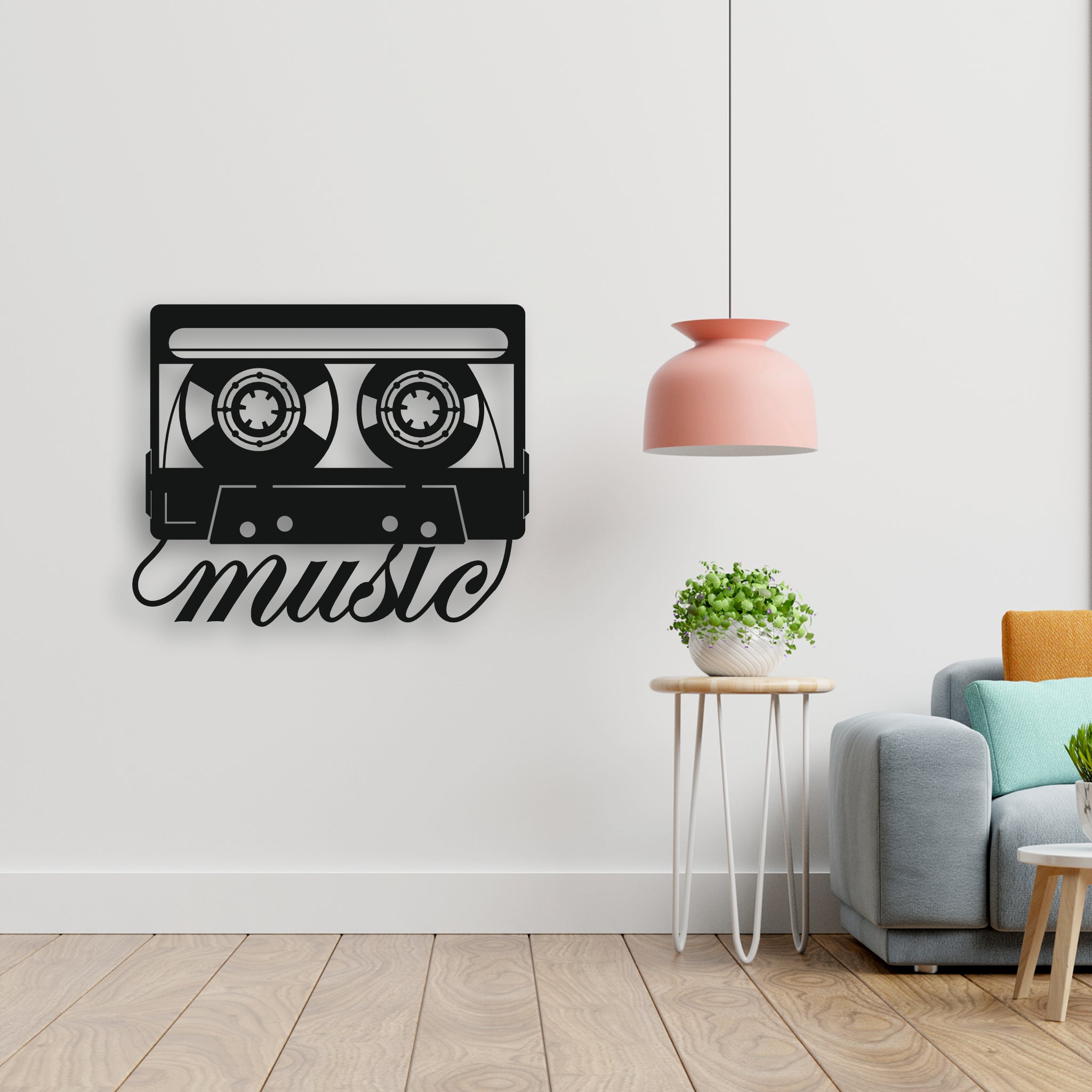 Retro Kaset ve "Music" Yazısı Metal Duvar Dekoru | Nostaljik Tasarım