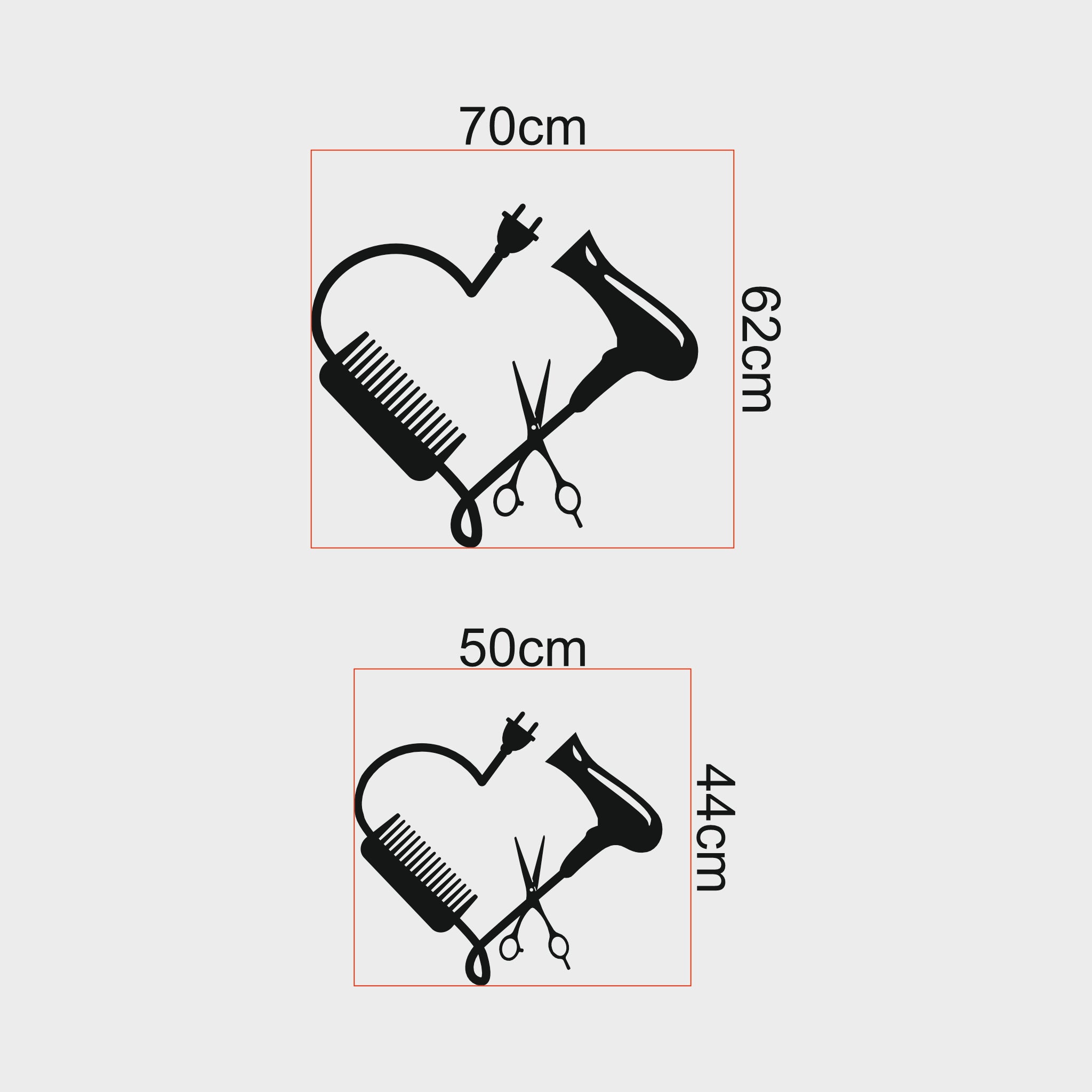 Kuaför Aşkı Metal Duvar Dekoru | Kalp Şeklinde Saç Kurutma Makinesi ve Makas