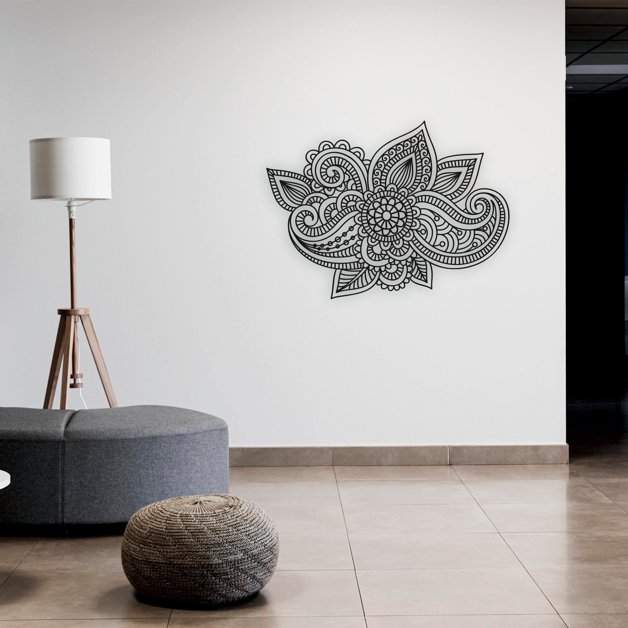 Detaylı Mandala Çiçek Metal Tablo | Yoga/Meditasyon ve Salon Dekoru