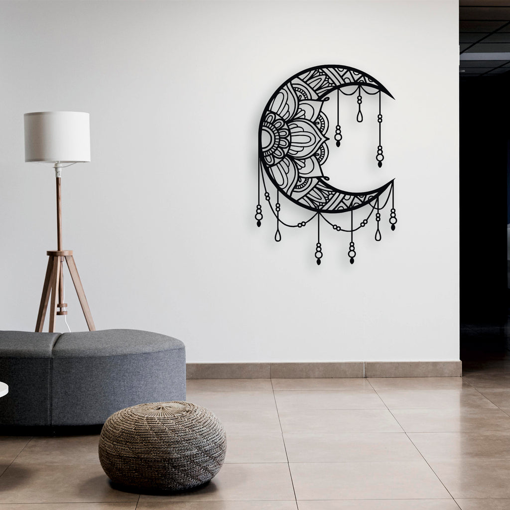 Mandalalı Hilal Ay Metal Duvar Dekoru | Bohem ve Etnik Sanat