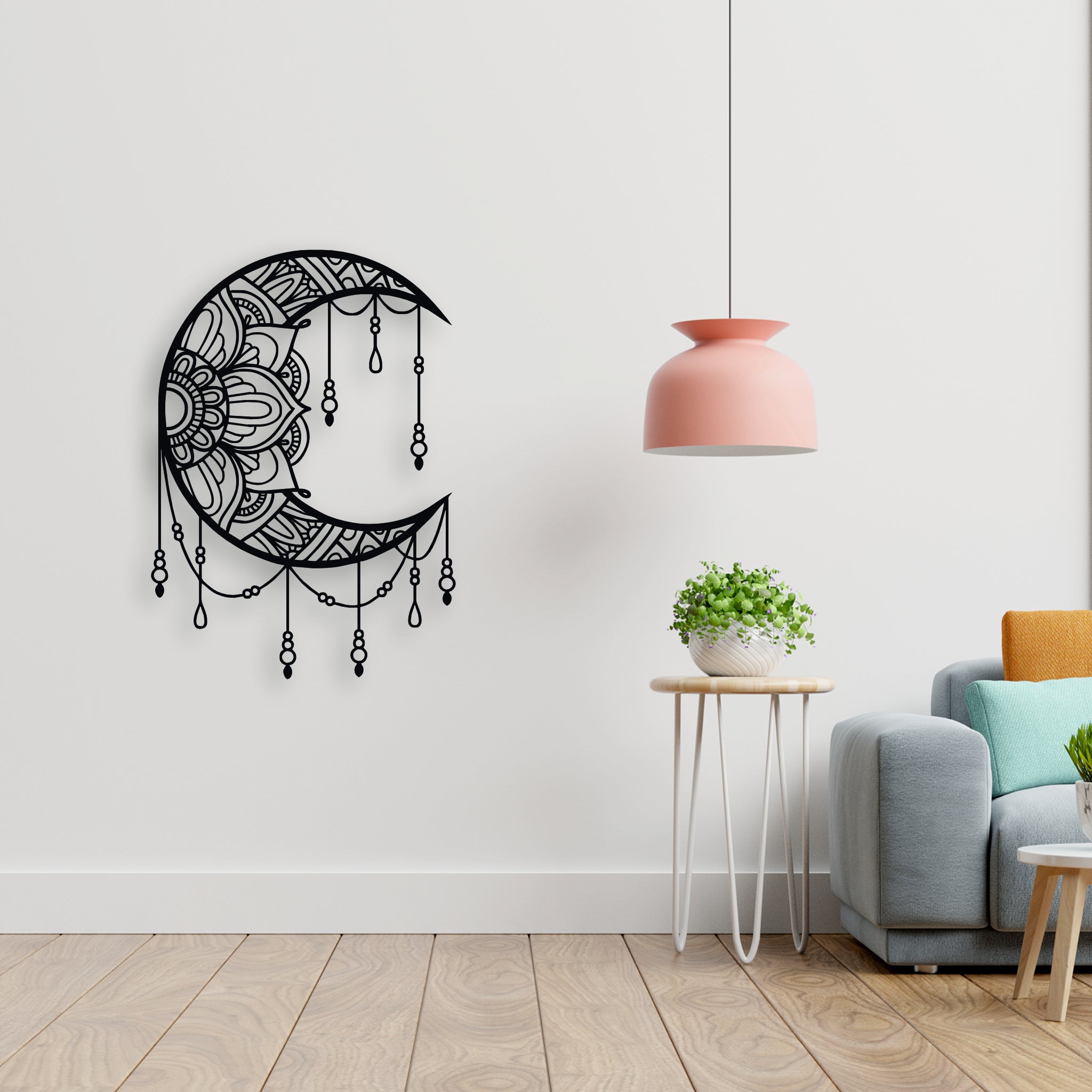 Mandalalı Hilal Ay Metal Duvar Dekoru | Bohem ve Etnik Sanat