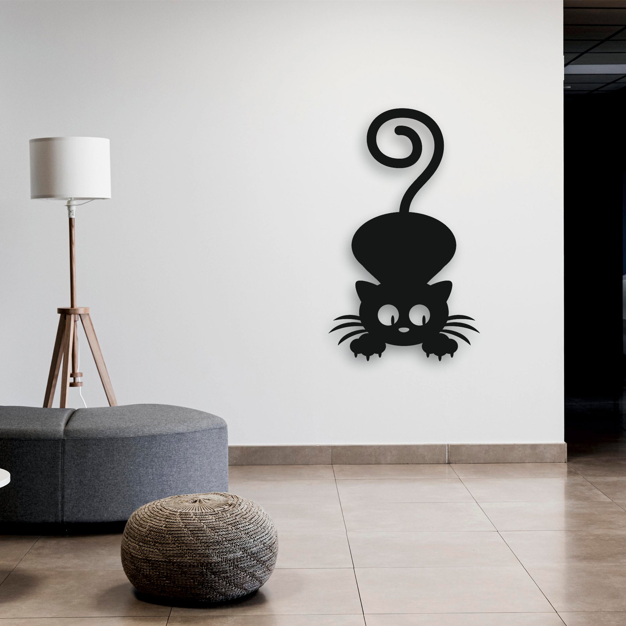 Meraklı Kedi Metal Duvar Dekoru | Eğlenceli Ev Sanatı
