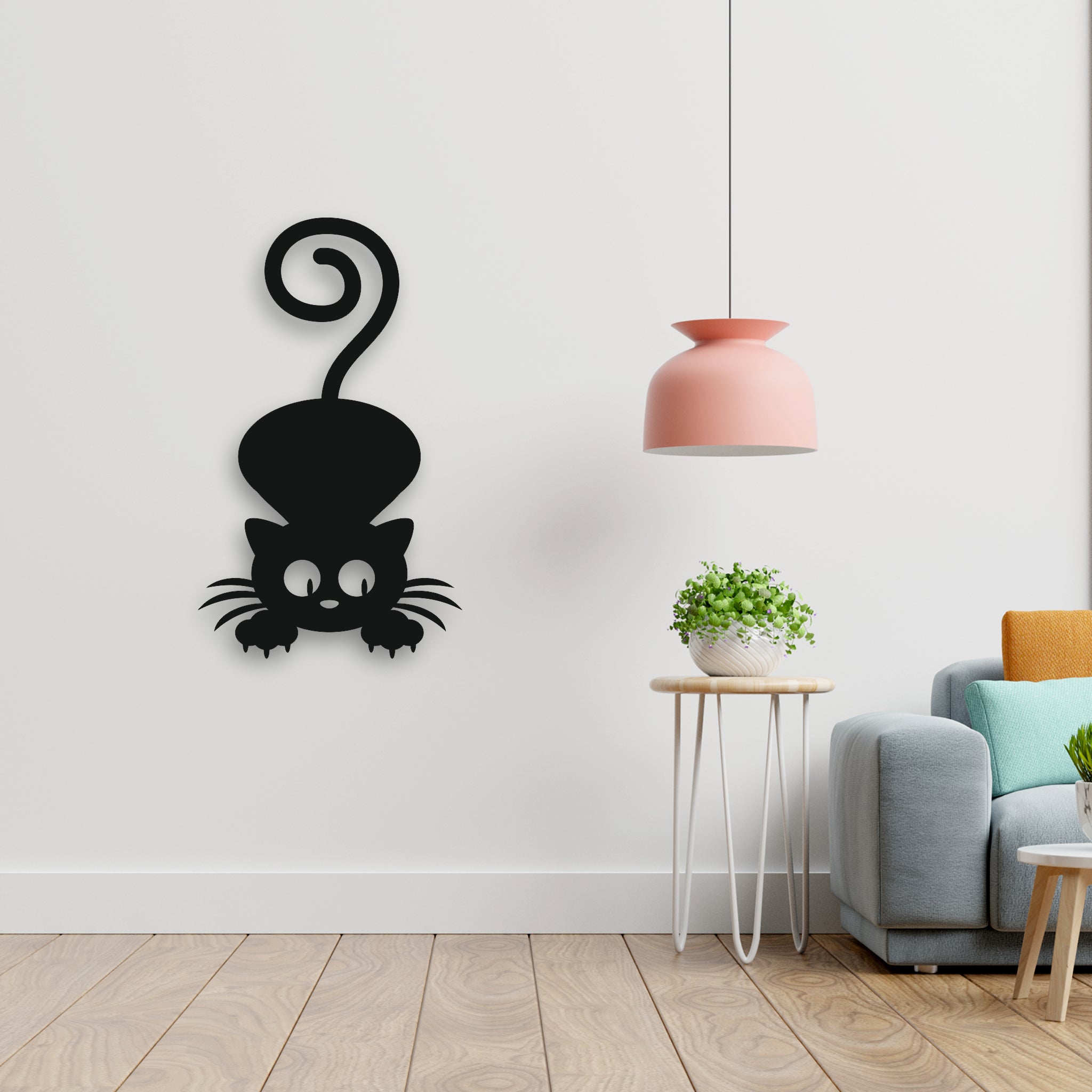Meraklı Kedi Metal Duvar Dekoru | Eğlenceli Ev Sanatı