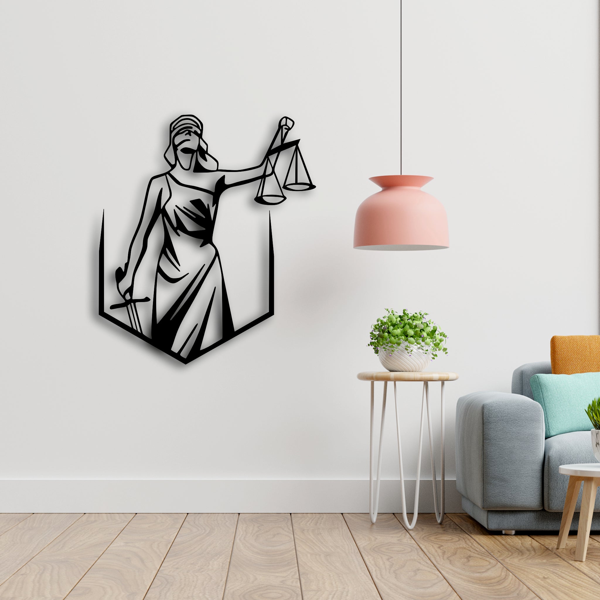 Adaletin Silueti Metal Duvar Dekoru – Lady Justice Tasarımı