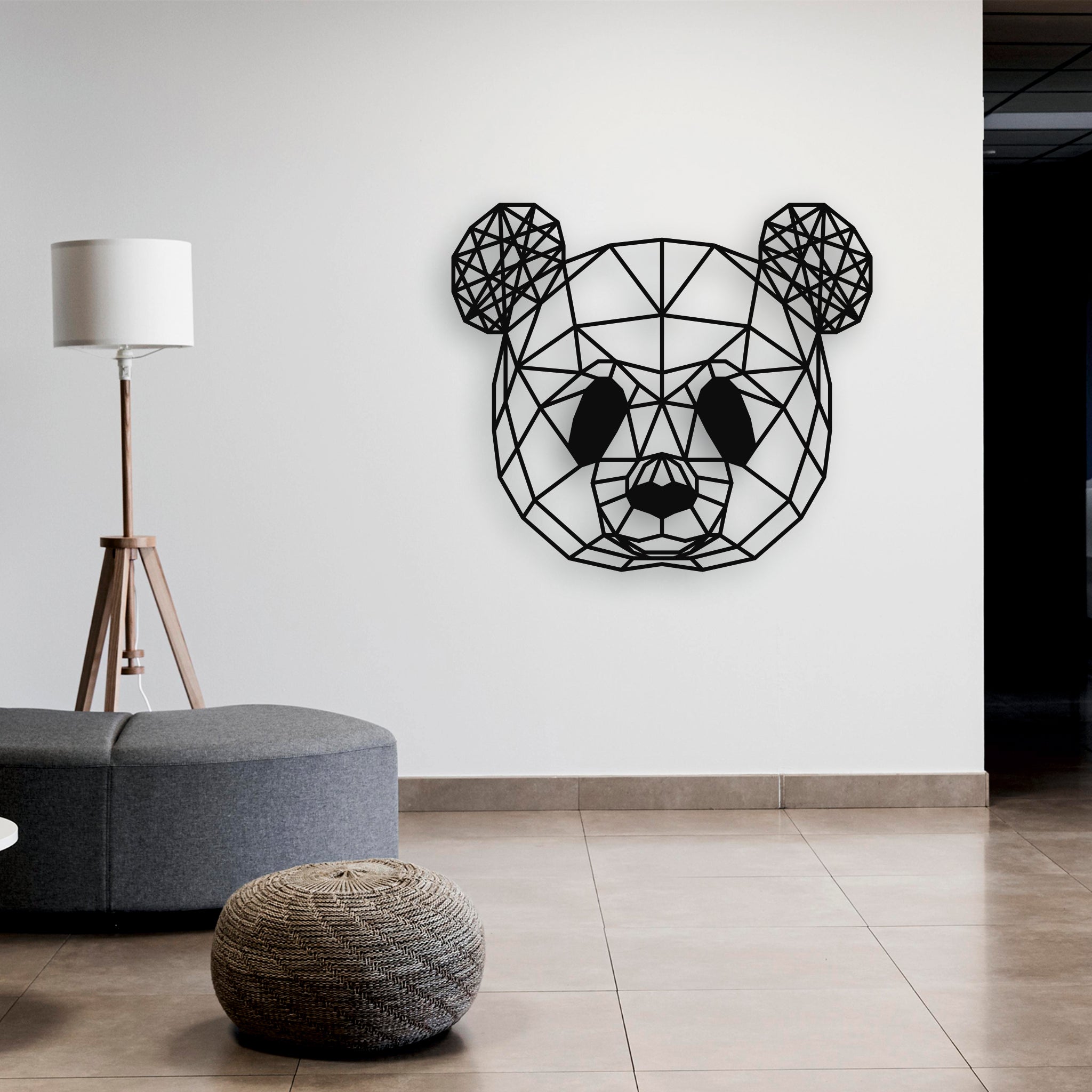 Geometrik Panda Metal Duvar Dekoru | Minimalist Tasarım