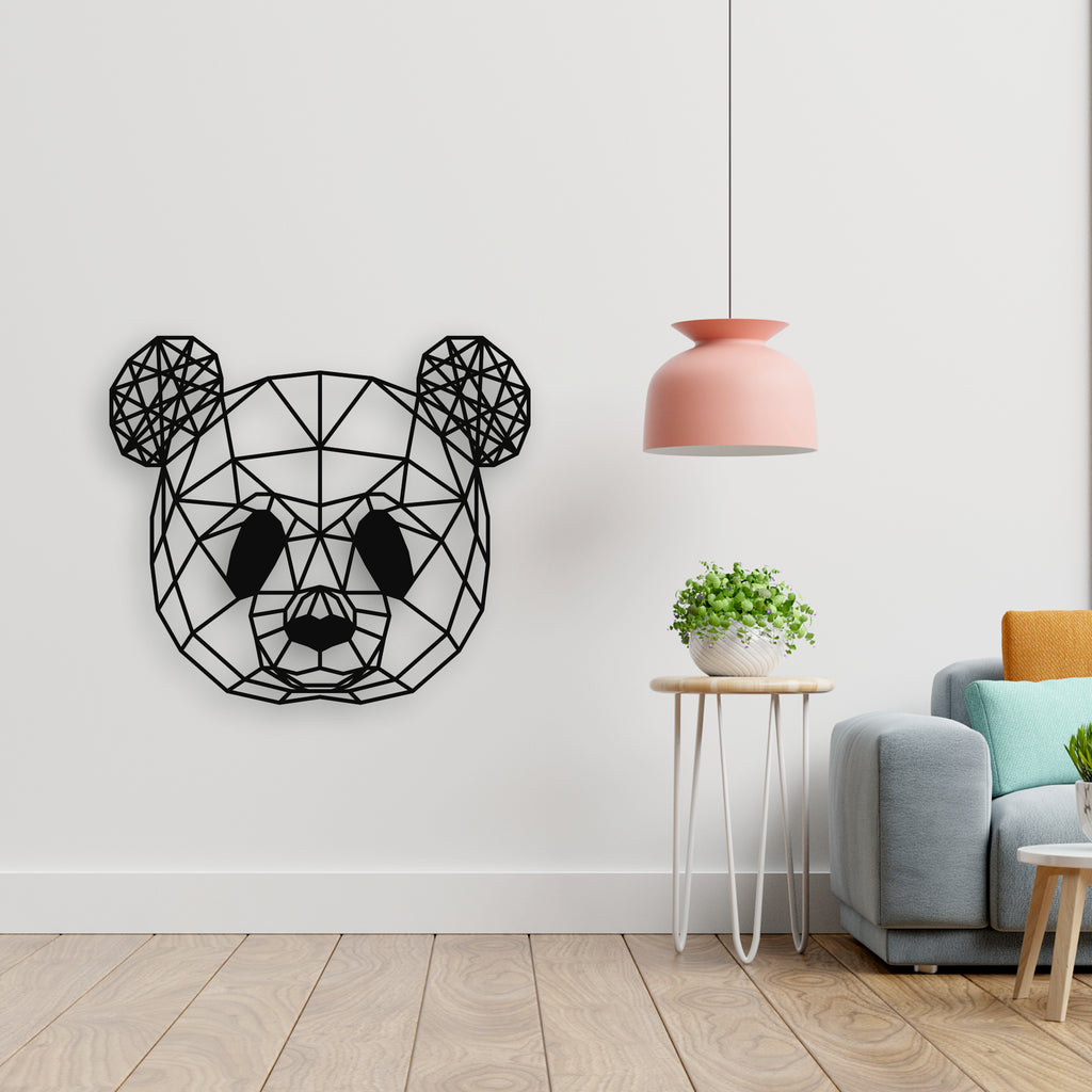Geometrik Panda Metal Duvar Dekoru | Minimalist Tasarım
