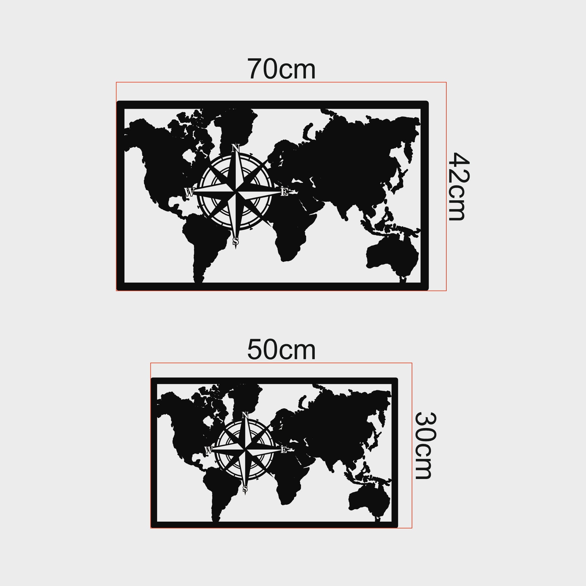Dünya Haritası Metal Duvar Dekoru | Pusulalı ve Çizgisel Tasarım