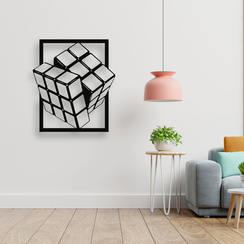 Rubik Küpü Metal Duvar Dekoru | Sanatsal ve Zeki Tasarım