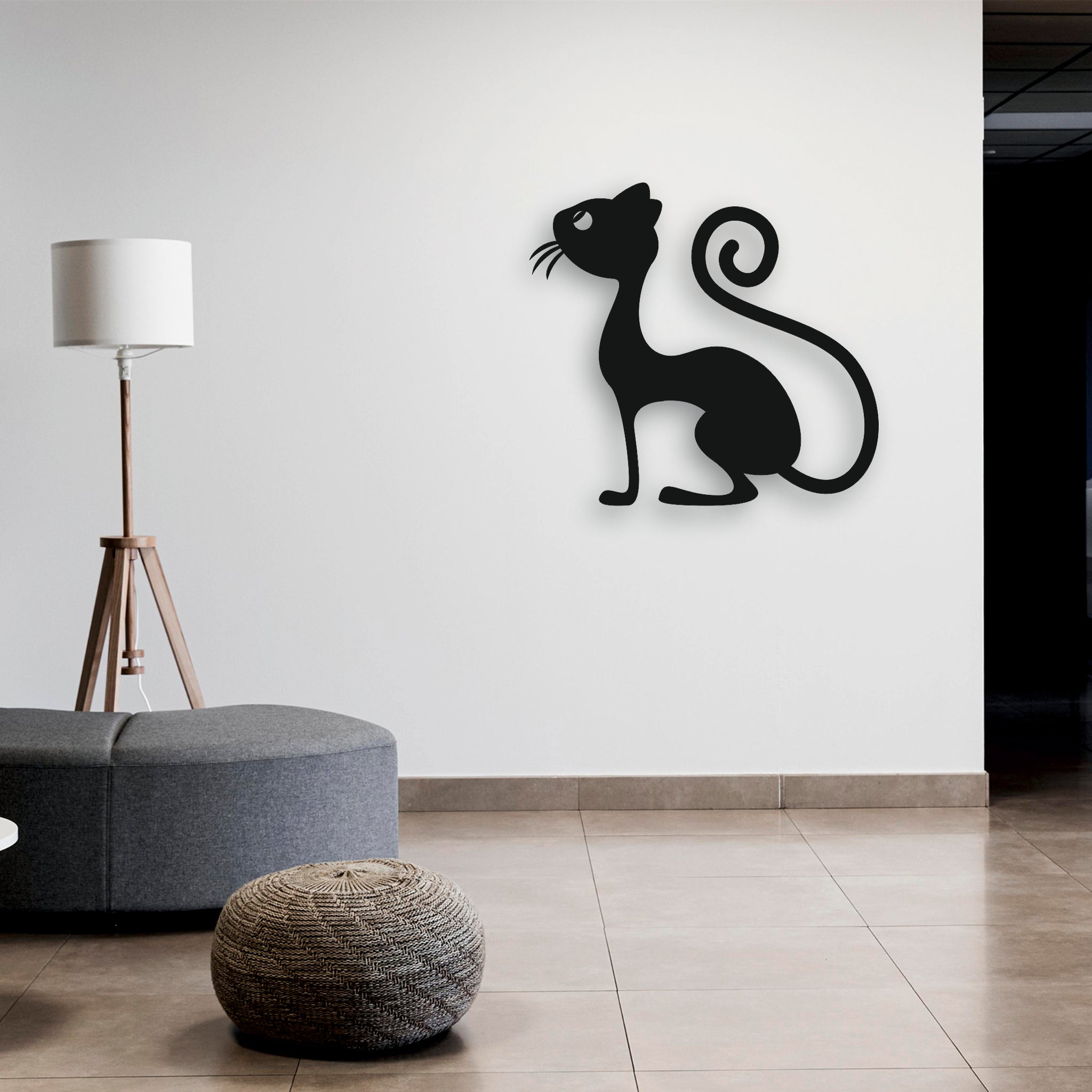 Şık Kedi Silüeti Metal Duvar Dekoru | Minimalist Ev Sanatı