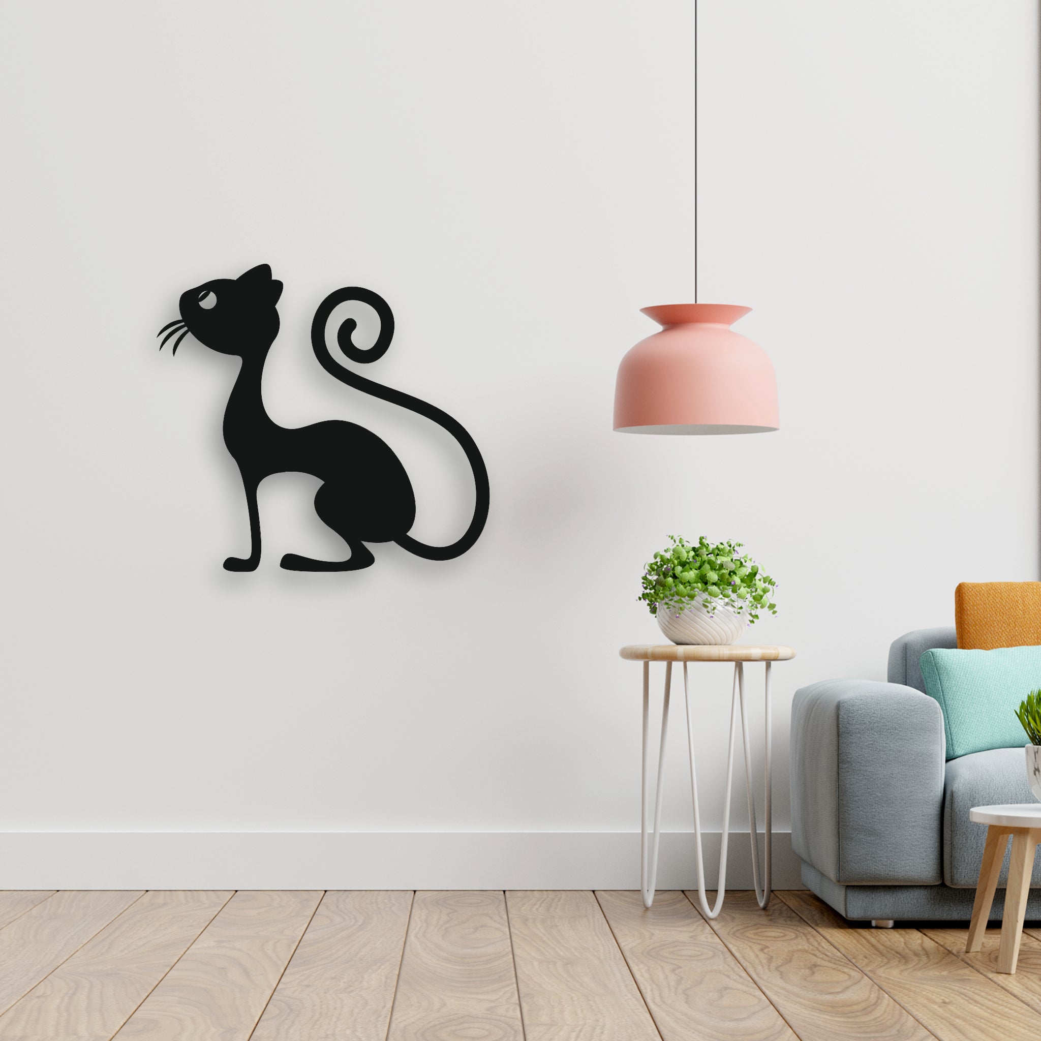 Şık Kedi Silüeti Metal Duvar Dekoru | Minimalist Ev Sanatı