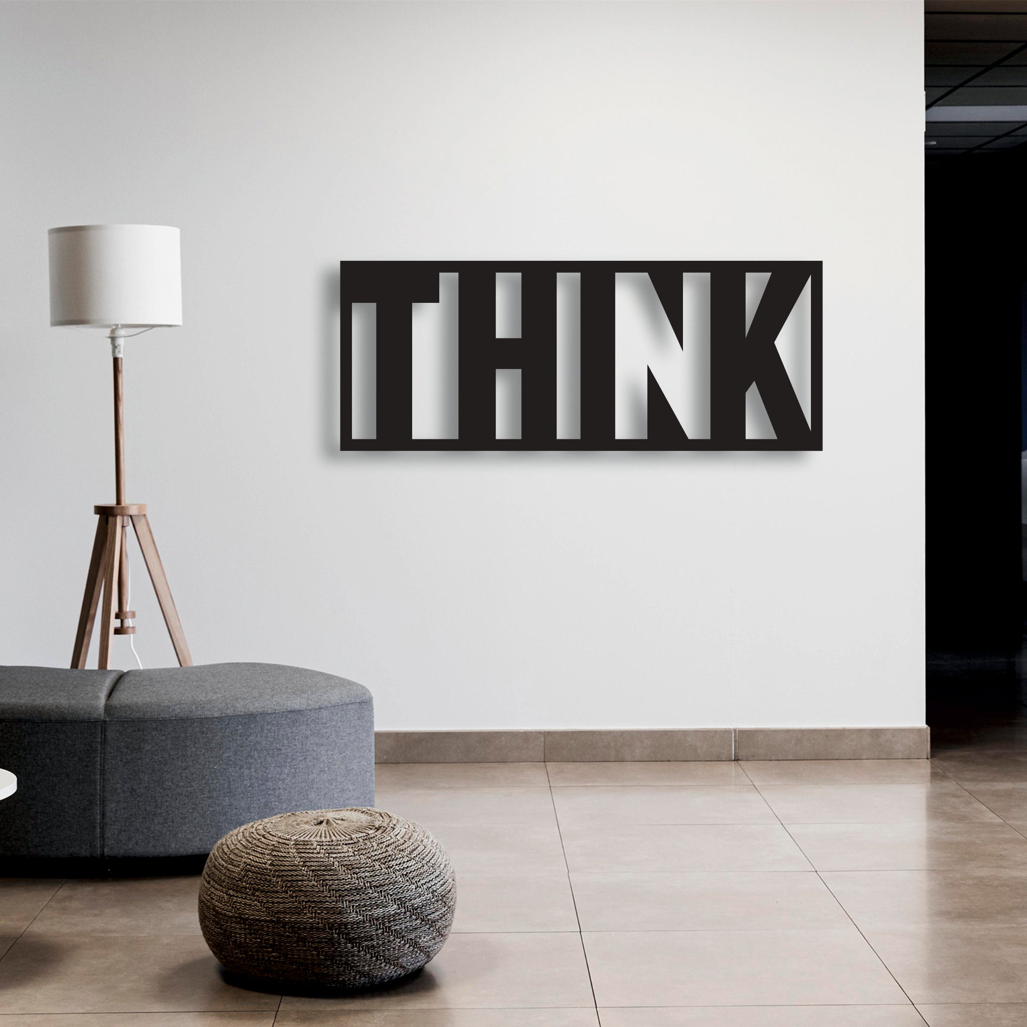 "THINK" Yazılı Gizli Desen Metal Duvar Dekoru | Optik İllüzyon Pano