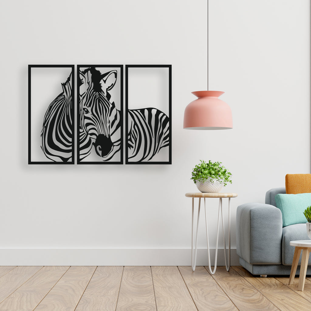 Üç Parçalı Zebra Metal Duvar Tablosu | Modern Duvar Sanatı